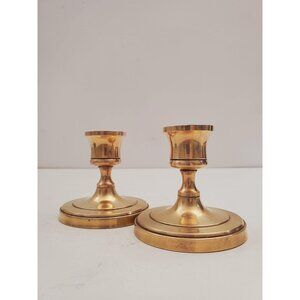 Pair of Brass Candlesticks - 2 Short Candlesticks - Vintage Home Decor - Boho